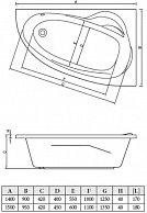 Ванна акриловая Bonito Home Emilia 150*95 левая с ножками BH-EM-103-150L/St