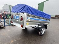 Прицеп Кремень стандарт плюс 2,5*1,3 с бортом 50 см с тентом 30 см
