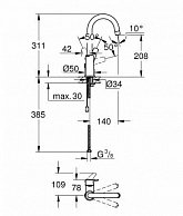 Смеситель однорычажный для раковины Grohe 1/2, L-Size Eurosmart 23743003 хром